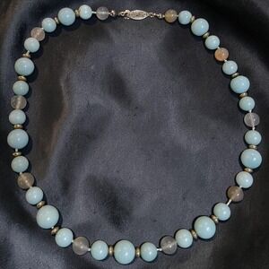Vintage Amazonite Style Hand Knotted Blue & Gray Stone Bead Necklace